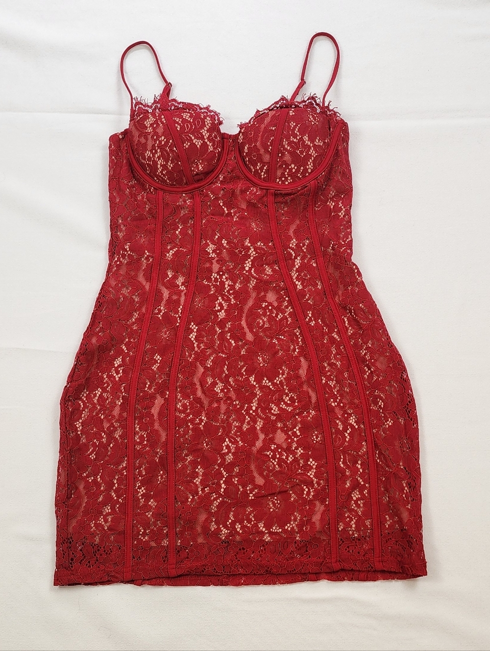 NWT Red Lace Bustier Underwire Slip Mini Dress Fashion Nova Size M Bodyon Siren